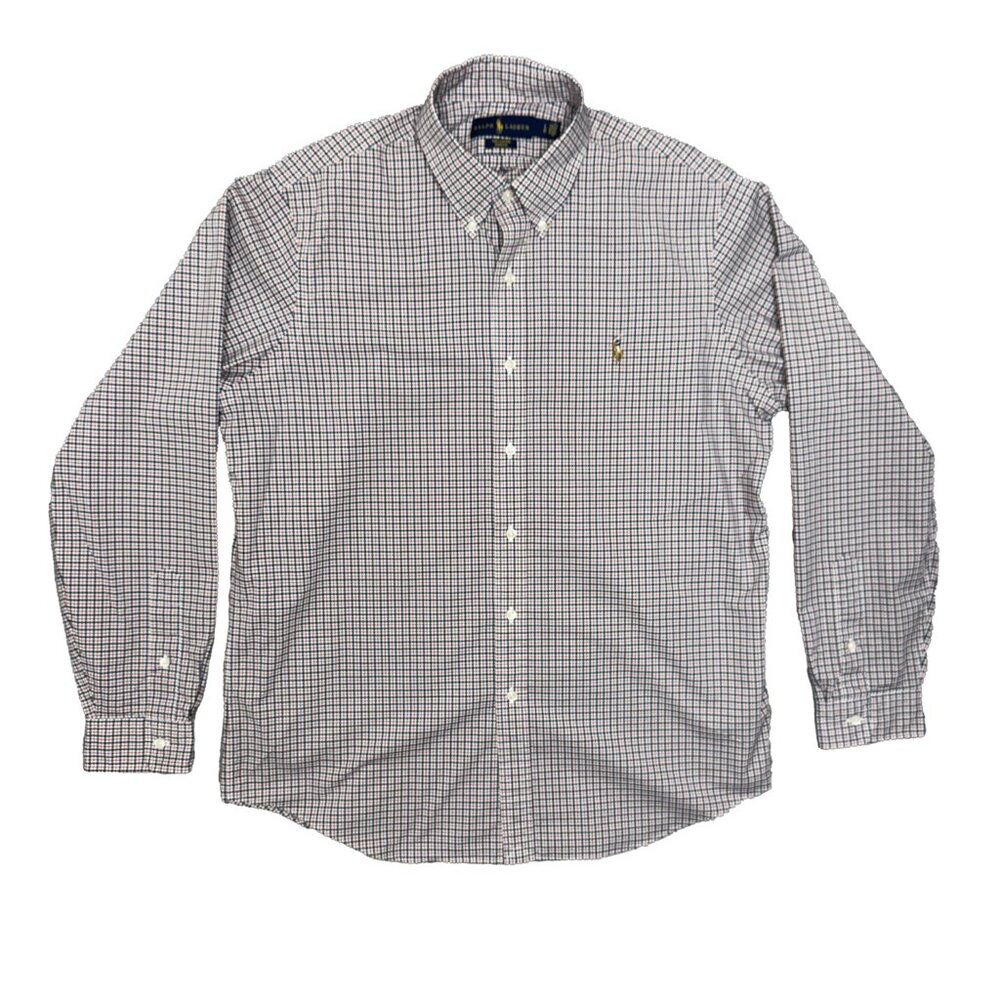 Polo Ralph Lauren Long Sleeve Oxford Shirt Stretch Large Red and Blue Checked